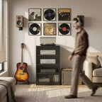 HOMCOM Mueble Multimedia de 5 Estantes con Baldas Ajustables en 3 Niveles, Puertas de Vidrio Templado y Gestión de Cables