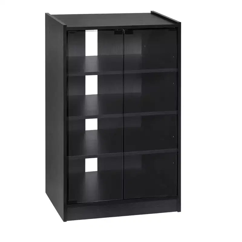 HOMCOM Mueble Multimedia de 5 Estantes con Baldas Ajustables en 3 Niveles, Puertas de Vidrio Templado y Gestión de Cables