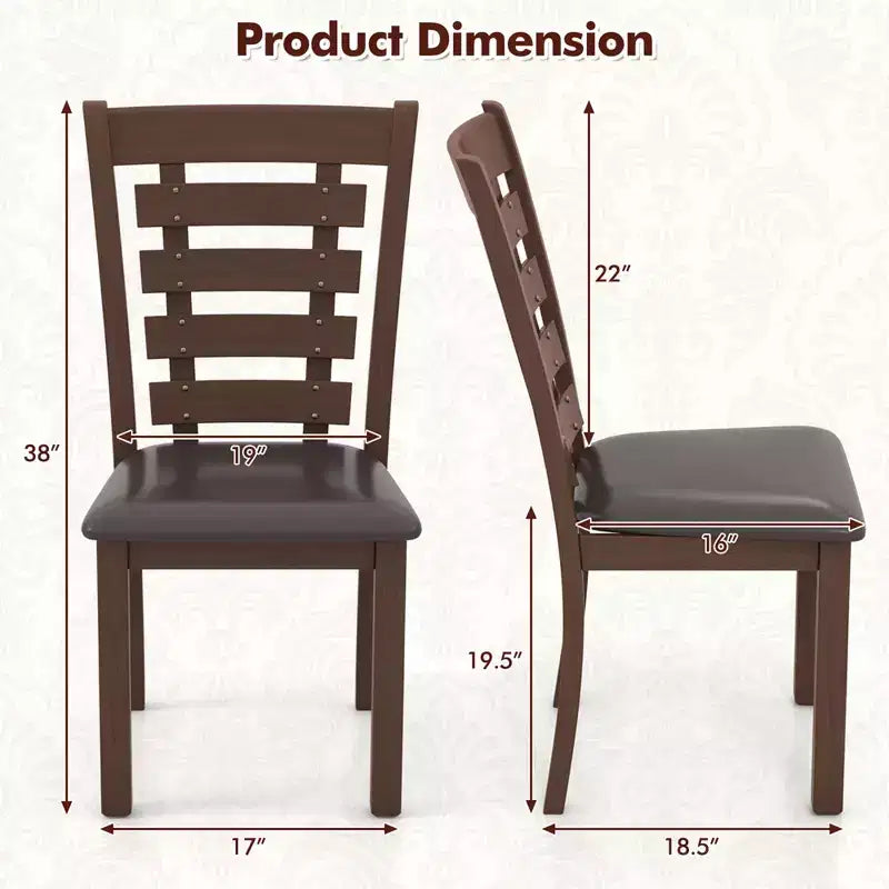 Costway Sillas de comedor de madera, juego de 2 o 4 con asiento tapizado y respaldo alto de goma, color marrón