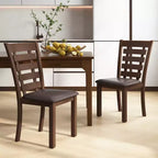 Costway Sillas de comedor de madera, juego de 2 o 4 con asiento tapizado y respaldo alto de goma, color marrón
