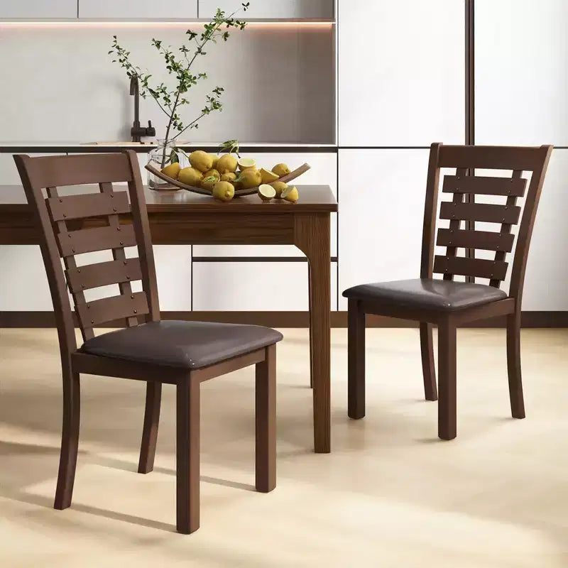 Costway Sillas de comedor de madera, juego de 2 o 4 con asiento tapizado y respaldo alto de goma, color marrón