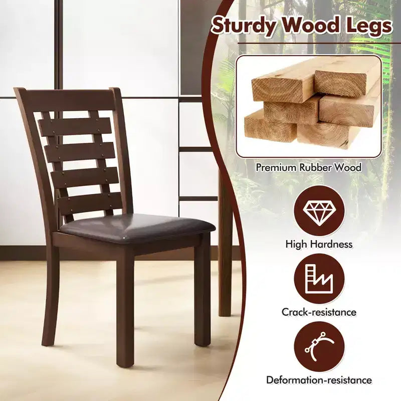 Costway Sillas de comedor de madera, juego de 2 o 4 con asiento tapizado y respaldo alto de goma, color marrón