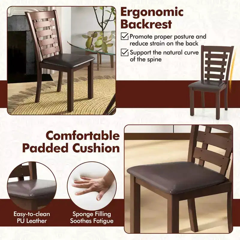 Costway Sillas de comedor de madera, juego de 2 o 4 con asiento tapizado y respaldo alto de goma, color marrón