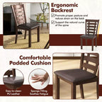 Costway Sillas de comedor de madera, juego de 2 o 4 con asiento tapizado y respaldo alto de goma, color marrón