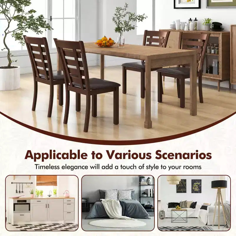 Costway Sillas de comedor de madera, juego de 2 o 4 con asiento tapizado y respaldo alto de goma, color marrón