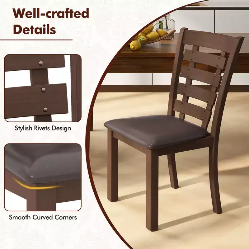 Costway Sillas de comedor de madera, juego de 2 o 4 con asiento tapizado y respaldo alto de goma, color marrón
