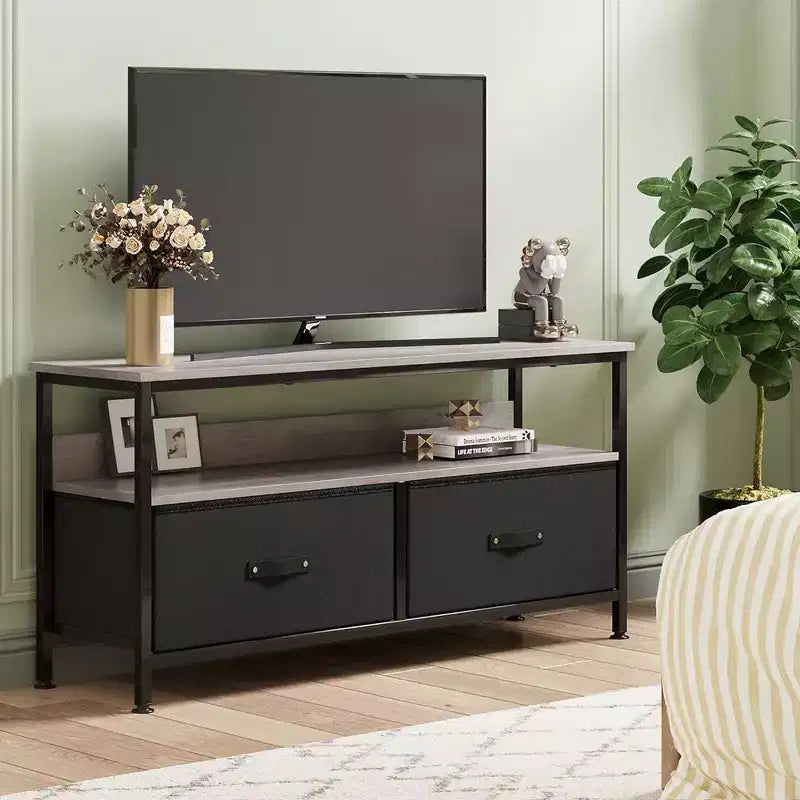 Mueble TV Cómoda, Centro de Entretenimiento de 50 Pulgadas con Almacenamiento, Mueble TV para Dormitorio, Cómoda Pequeña con Cajones y Estantes