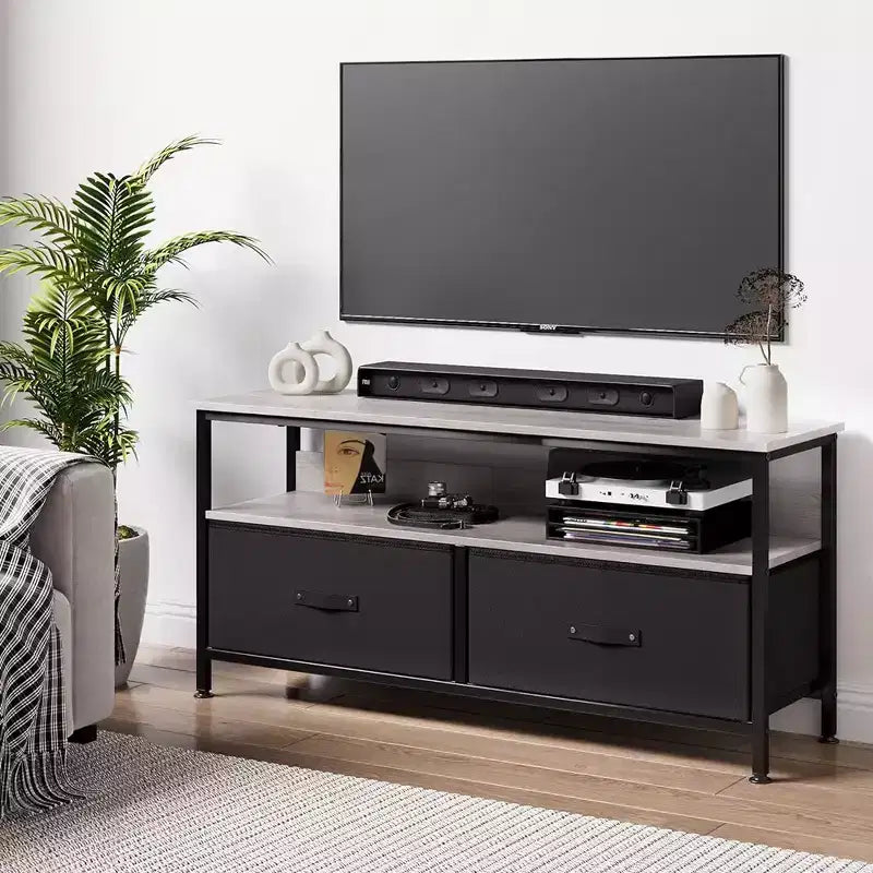 Mueble TV Cómoda, Centro de Entretenimiento de 50 Pulgadas con Almacenamiento, Mueble TV para Dormitorio, Cómoda Pequeña con Cajones y Estantes
