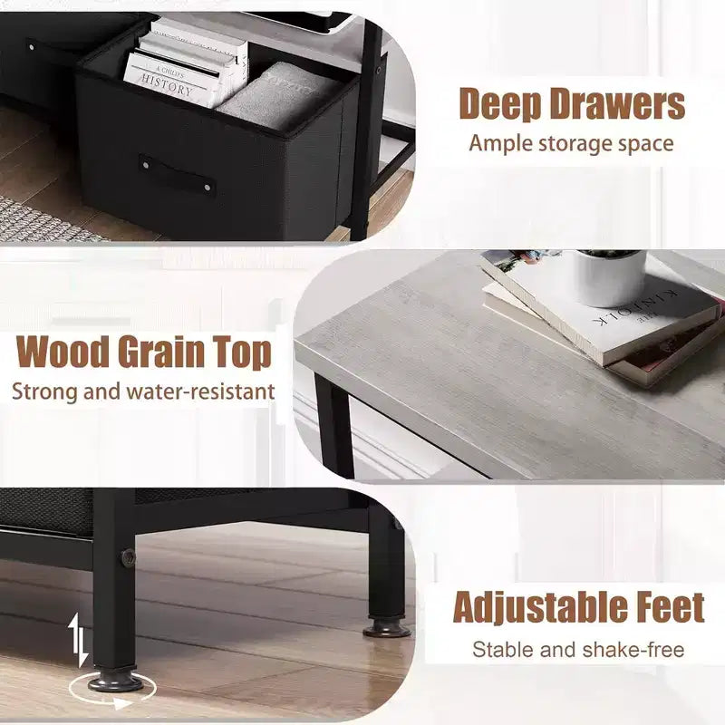 Mueble TV Cómoda, Centro de Entretenimiento de 50 Pulgadas con Almacenamiento, Mueble TV para Dormitorio, Cómoda Pequeña con Cajones y Estantes