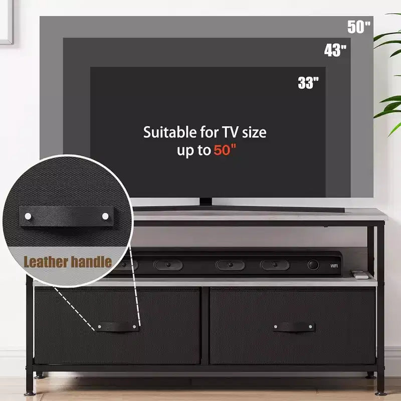 Mueble TV Cómoda, Centro de Entretenimiento de 50 Pulgadas con Almacenamiento, Mueble TV para Dormitorio, Cómoda Pequeña con Cajones y Estantes