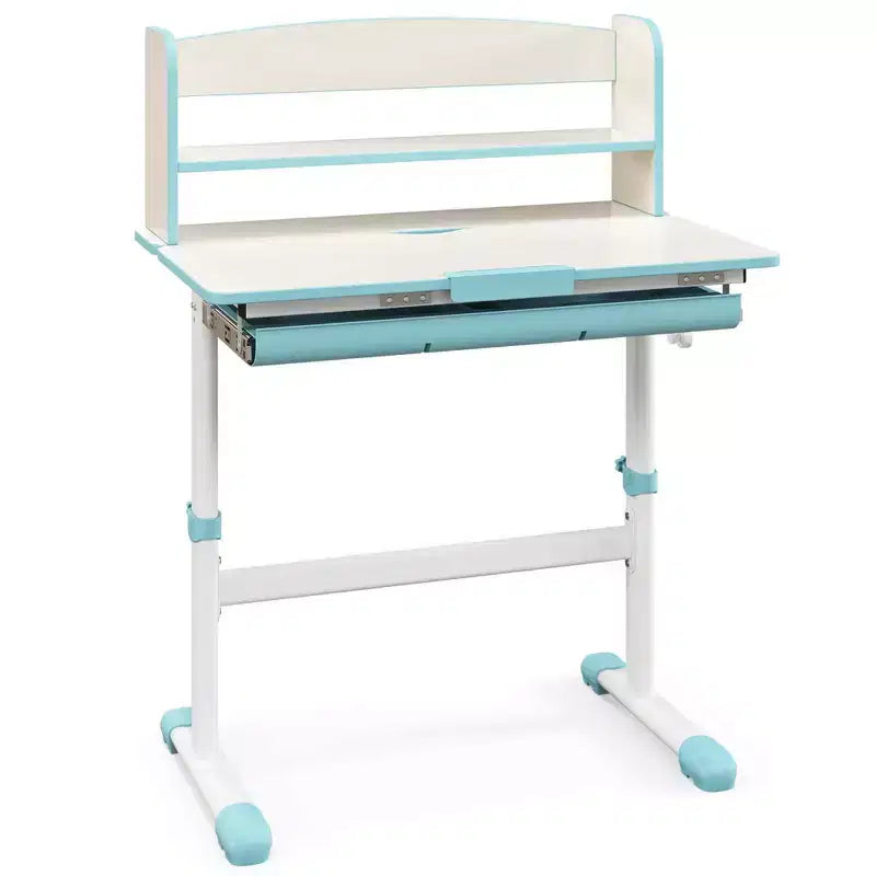 Costway Escritorio de Estudio Infantil con Tablero Inclinable de 7 Niveles, Altura Ajustable y Cajón Extraíble Azul/Gris/Rosa