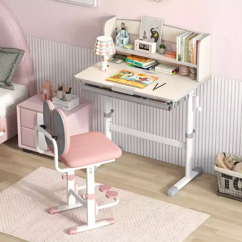 Costway Escritorio de Estudio Infantil con Tablero Inclinable de 7 Niveles, Altura Ajustable y Cajón Extraíble Azul/Gris/Rosa