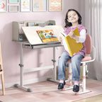 Costway Escritorio de Estudio Infantil con Tablero Inclinable de 7 Niveles, Altura Ajustable y Cajón Extraíble Azul/Gris/Rosa