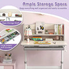 Costway Escritorio de Estudio Infantil con Tablero Inclinable de 7 Niveles, Altura Ajustable y Cajón Extraíble Azul/Gris/Rosa