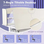 Costway Escritorio de Estudio Infantil con Tablero Inclinable de 7 Niveles, Altura Ajustable y Cajón Extraíble Azul/Gris/Rosa