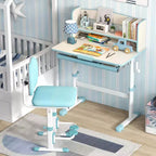 Costway Escritorio de Estudio Infantil con Tablero Inclinable de 7 Niveles, Altura Ajustable y Cajón Extraíble Azul/Gris/Rosa