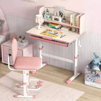 Costway Escritorio de Estudio Infantil con Tablero Inclinable de 7 Niveles, Altura Ajustable y Cajón Extraíble Azul/Gris/Rosa