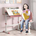 Costway Escritorio de Estudio Infantil con Tablero Inclinable de 7 Niveles, Altura Ajustable y Cajón Extraíble Azul/Gris/Rosa