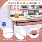 Costway Escritorio de Estudio Infantil con Tablero Inclinable de 7 Niveles, Altura Ajustable y Cajón Extraíble Azul/Gris/Rosa