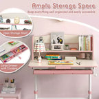 Costway Escritorio de Estudio Infantil con Tablero Inclinable de 7 Niveles, Altura Ajustable y Cajón Extraíble Azul/Gris/Rosa
