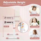 Costway Escritorio de Estudio Infantil con Tablero Inclinable de 7 Niveles, Altura Ajustable y Cajón Extraíble Azul/Gris/Rosa