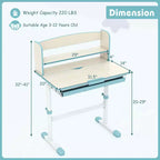 Costway Escritorio de Estudio Infantil con Tablero Inclinable de 7 Niveles, Altura Ajustable y Cajón Extraíble Azul/Gris/Rosa