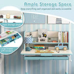 Costway Escritorio de Estudio Infantil con Tablero Inclinable de 7 Niveles, Altura Ajustable y Cajón Extraíble Azul/Gris/Rosa