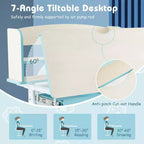 Costway Escritorio de Estudio Infantil con Tablero Inclinable de 7 Niveles, Altura Ajustable y Cajón Extraíble Azul/Gris/Rosa