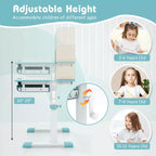 Costway Escritorio de Estudio Infantil con Tablero Inclinable de 7 Niveles, Altura Ajustable y Cajón Extraíble Azul/Gris/Rosa