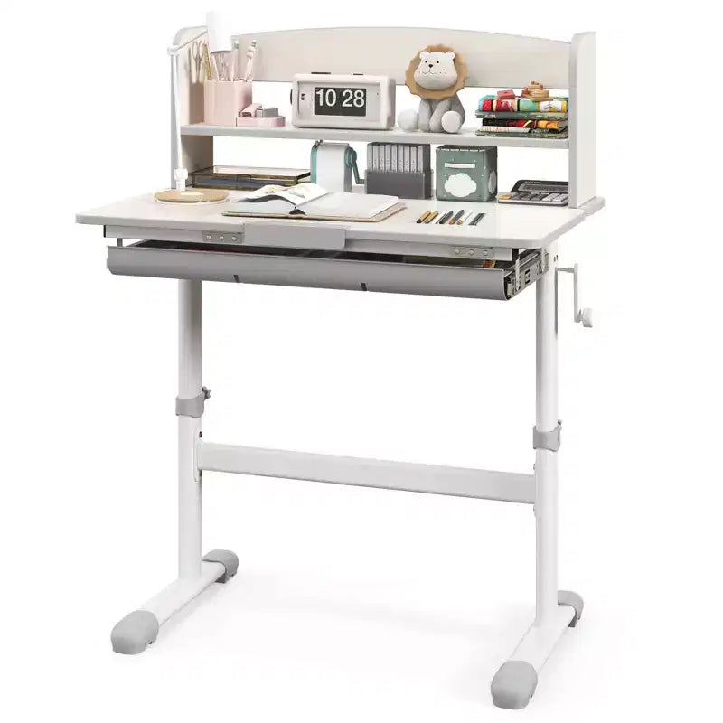 Costway Escritorio de Estudio Infantil con Tablero Inclinable de 7 Niveles, Altura Ajustable y Cajón Extraíble Azul/Gris/Rosa