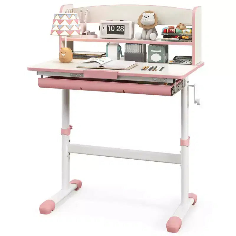 Costway Escritorio de Estudio Infantil con Tablero Inclinable de 7 Niveles, Altura Ajustable y Cajón Extraíble Azul/Gris/Rosa
