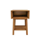 Mesita de noche moderna de mediados de siglo Plank+Beam con estante, mesa auxiliar de madera maciza para dormitorio