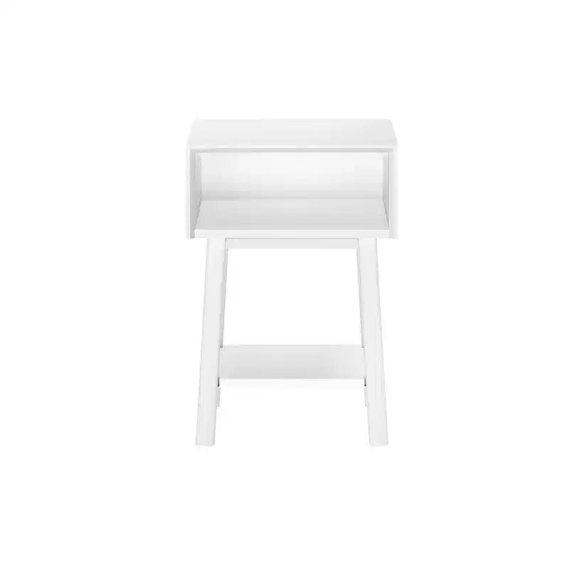 Mesita de noche moderna de mediados de siglo Plank+Beam con estante, mesa auxiliar de madera maciza para dormitorio