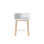 Mesita de noche moderna de mediados de siglo Plank+Beam con estante, mesa auxiliar de madera maciza para dormitorio