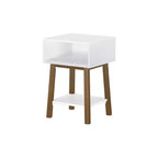 Mesita de noche moderna de mediados de siglo Plank+Beam con estante, mesa auxiliar de madera maciza para dormitorio