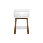 Mesita de noche moderna de mediados de siglo Plank+Beam con estante, mesa auxiliar de madera maciza para dormitorio