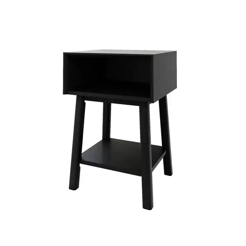 Mesita de noche moderna de mediados de siglo Plank+Beam con estante, mesa auxiliar de madera maciza para dormitorio