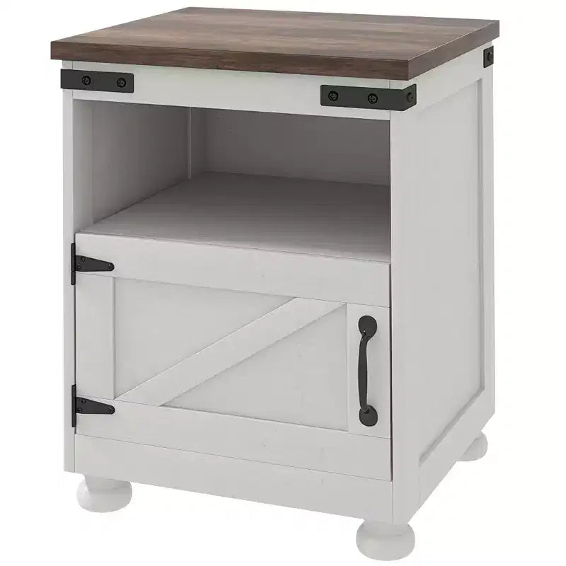 HOMCOM Mesa Auxiliar Pequeña, Mesa Auxiliar de Granja con Estante Abierto y Armario, Mesa Moderna de Sofá con Patas de Madera para Sala de Estar
