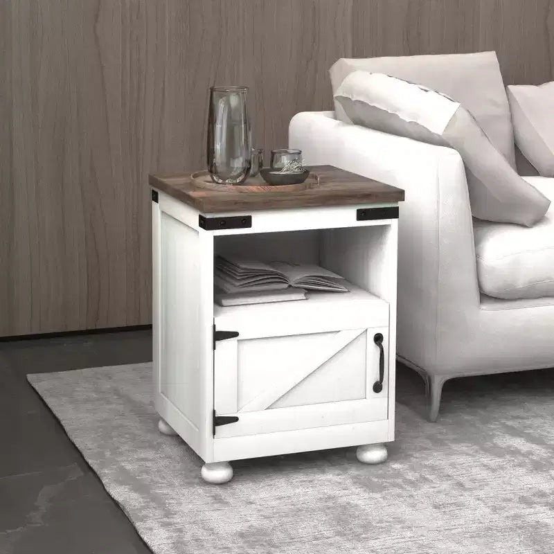 HOMCOM Mesa Auxiliar Pequeña, Mesa Auxiliar de Granja con Estante Abierto y Armario, Mesa Moderna de Sofá con Patas de Madera para Sala de Estar