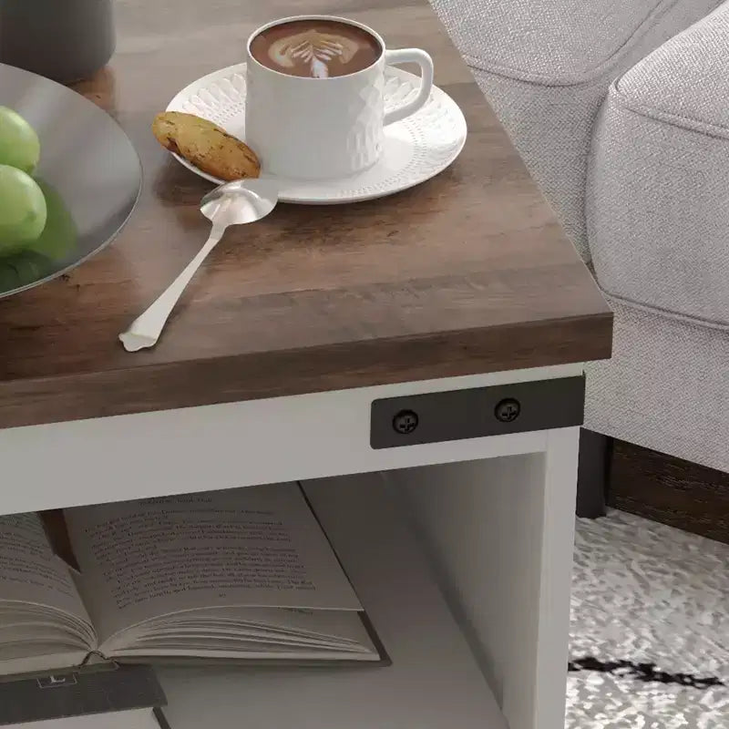 HOMCOM Mesa Auxiliar Pequeña, Mesa Auxiliar de Granja con Estante Abierto y Armario, Mesa Moderna de Sofá con Patas de Madera para Sala de Estar