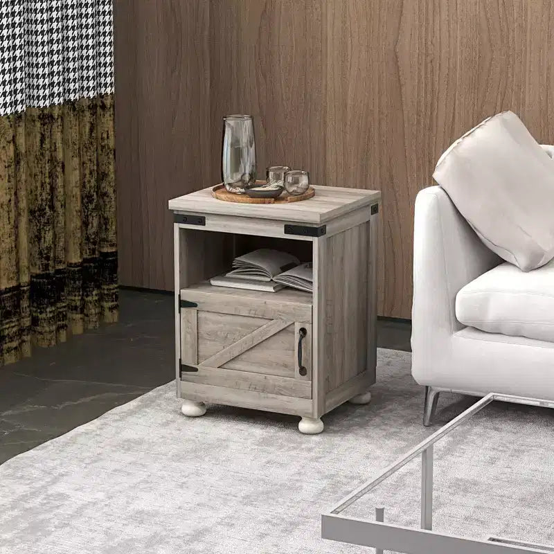 HOMCOM Mesa Auxiliar Pequeña, Mesa Auxiliar de Granja con Estante Abierto y Armario, Mesa Moderna de Sofá con Patas de Madera para Sala de Estar