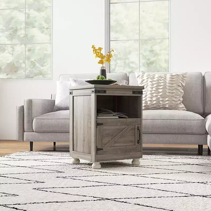 HOMCOM Mesa Auxiliar Pequeña, Mesa Auxiliar de Granja con Estante Abierto y Armario, Mesa Moderna de Sofá con Patas de Madera para Sala de Estar