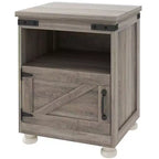 HOMCOM Mesa Auxiliar Pequeña, Mesa Auxiliar de Granja con Estante Abierto y Armario, Mesa Moderna de Sofá con Patas de Madera para Sala de Estar