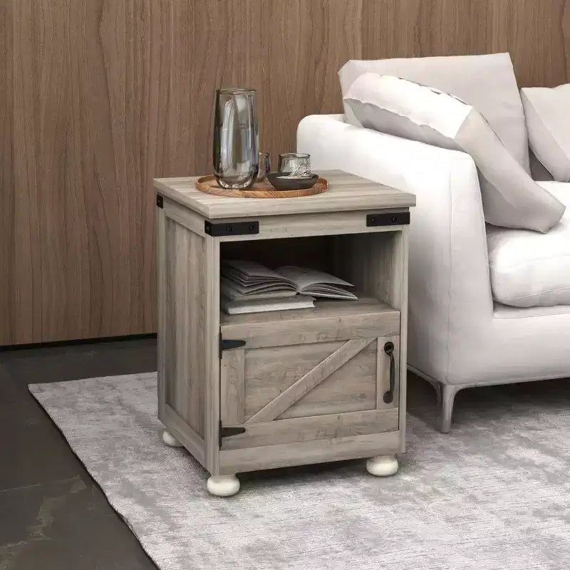 HOMCOM Mesa Auxiliar Pequeña, Mesa Auxiliar de Granja con Estante Abierto y Armario, Mesa Moderna de Sofá con Patas de Madera para Sala de Estar