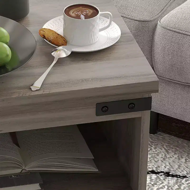 HOMCOM Mesa Auxiliar Pequeña, Mesa Auxiliar de Granja con Estante Abierto y Armario, Mesa Moderna de Sofá con Patas de Madera para Sala de Estar