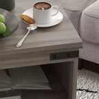 HOMCOM Mesa Auxiliar Pequeña, Mesa Auxiliar de Granja con Estante Abierto y Armario, Mesa Moderna de Sofá con Patas de Madera para Sala de Estar