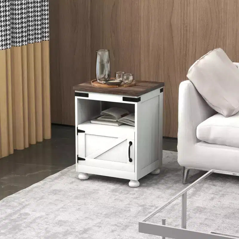HOMCOM Mesa Auxiliar Pequeña, Mesa Auxiliar de Granja con Estante Abierto y Armario, Mesa Moderna de Sofá con Patas de Madera para Sala de Estar