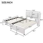 Cama de plataforma tapizada en lino de tamaño completo con cama nido, la cama nido puede ser plana o elevada, 4Q -ModernLuxe