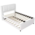 Cama de plataforma tapizada en lino de tamaño completo con cama nido, la cama nido puede ser plana o elevada, 4Q -ModernLuxe