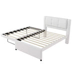 Cama de plataforma tapizada en lino de tamaño completo con cama nido, la cama nido puede ser plana o elevada, 4Q -ModernLuxe
